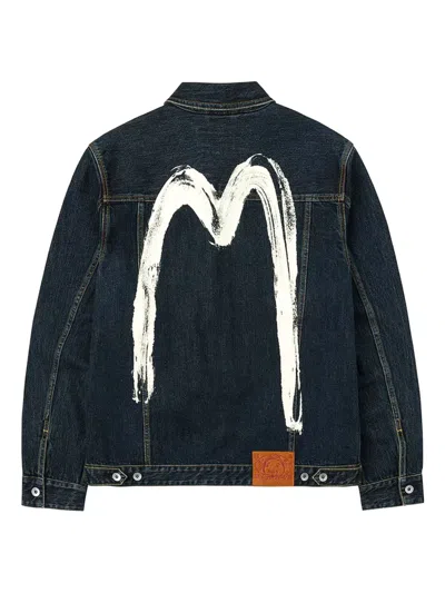 Evisu Buttoned Brushstroke Denim Jacket In Blue