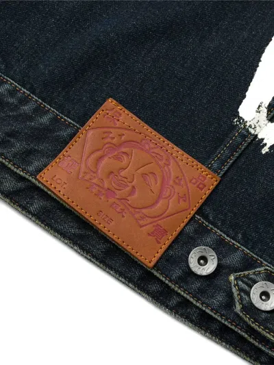 Evisu Buttoned Brushstroke Denim Jacket In Blue