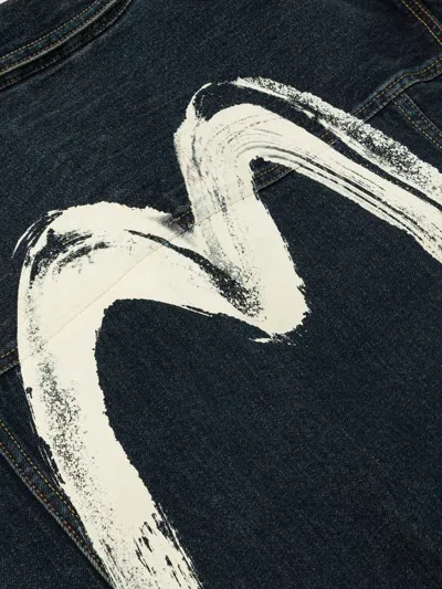 Evisu Buttoned Brushstroke Denim Jacket In Blue