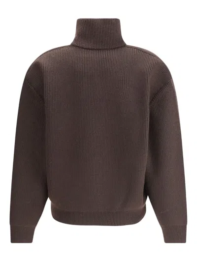 Saint Laurent Chunky Wool Knit Pullover In Brown