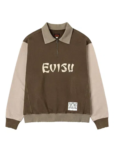 Evisu Zip-up Colour-block Polo Shirt In Brown