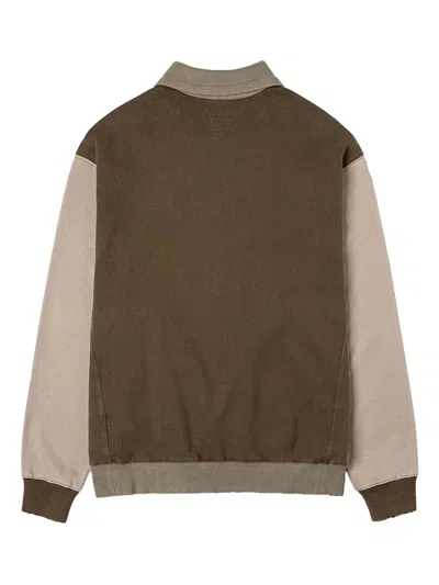 Evisu Zip-up Colour-block Polo Shirt In Brown