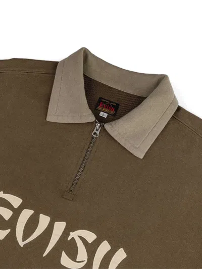 Evisu Zip-up Colour-block Polo Shirt In Brown