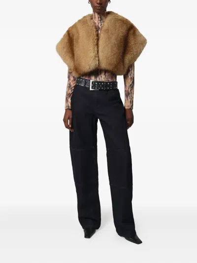 Apparis Devin Faux Mink Fur Shrug In Brown