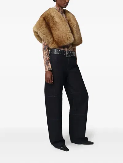 Apparis Devin Faux Mink Fur Shrug In Brown