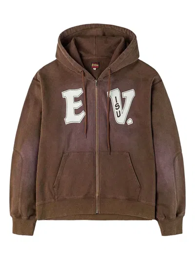 Evisu Appliqué Zip-up Hoodie In Brown