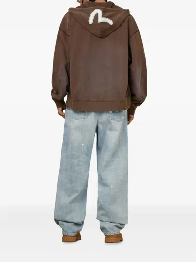 Evisu Appliqué Zip-up Hoodie In Brown