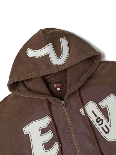 Evisu Appliqué Zip-up Hoodie In Brown