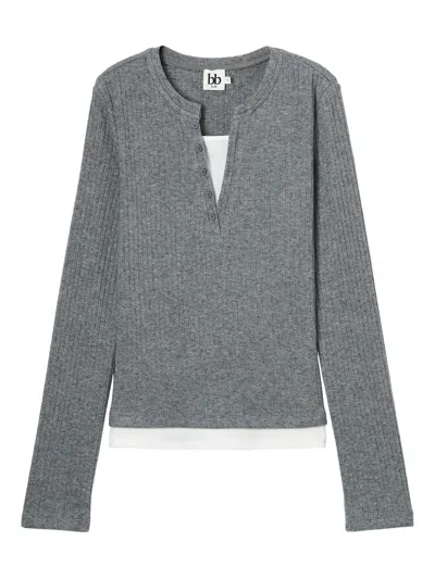 B+ab Button Ribbed Top In Gray