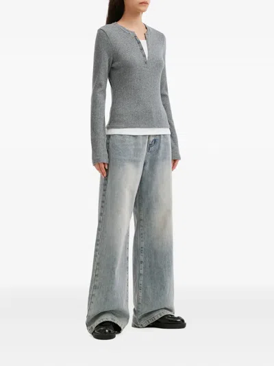 B+ab Button Ribbed Top In Gray