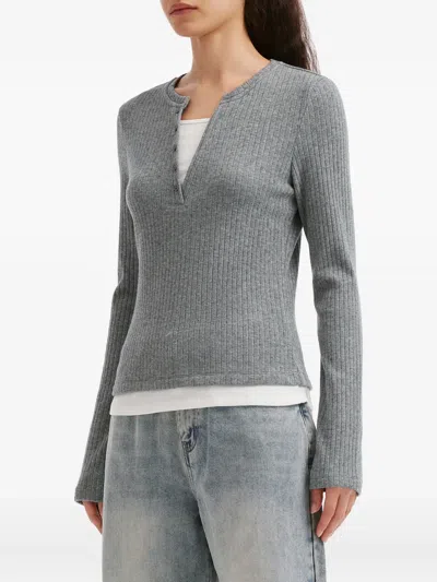 B+ab Button Ribbed Top In Gray