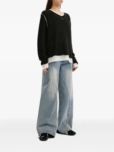 Tout A Coup Layered V-neck Sweater In Black