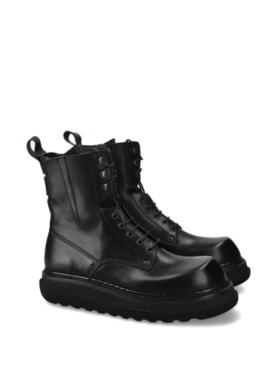 Premiata Lace-up Zip Boots In Black