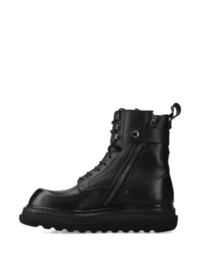 Premiata Lace-up Zip Boots In Black