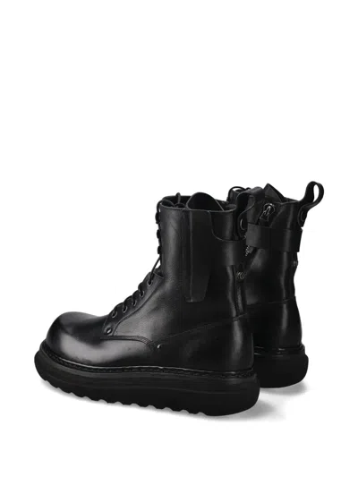Premiata Lace-up Zip Boots In Black