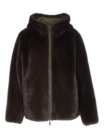 Lou Andrea Reversible Hooded Jacket In Brown