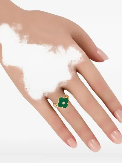 Pre-owned Van Cleef & Arpels 18k Yellow Gold Alhambra Diamond And Chalcedony Ring