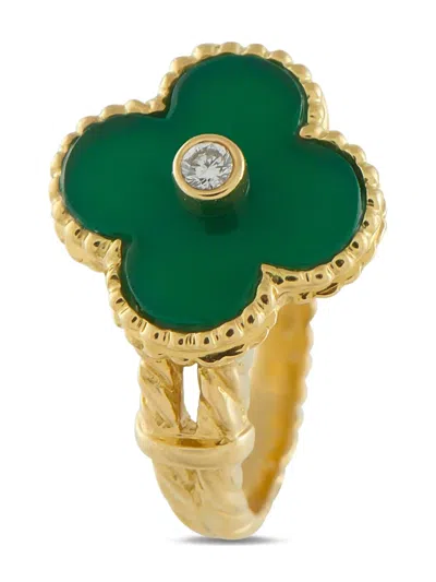 Pre-owned Van Cleef & Arpels 18k Yellow Gold Alhambra Diamond And Chalcedony Ring