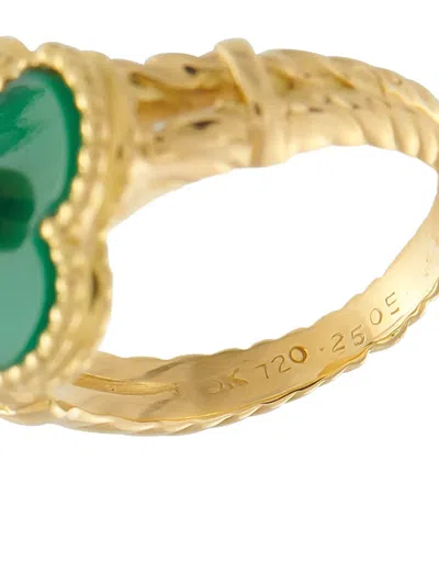 Pre-owned Van Cleef & Arpels 18k Yellow Gold Alhambra Diamond And Chalcedony Ring