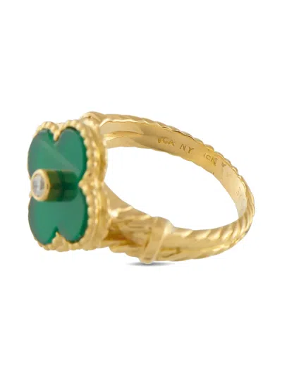 Pre-owned Van Cleef & Arpels 18k Yellow Gold Alhambra Diamond And Chalcedony Ring