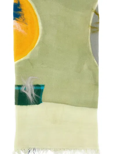 Exquisite J Graphic-pattern Fringed Scarf In Green