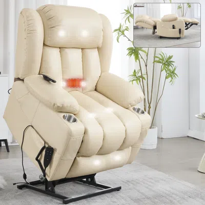 Streamdale Furniture Streamdale Power Lift Recliner W/ Massage & Heat, 350 Lbs, Beige In Neutral