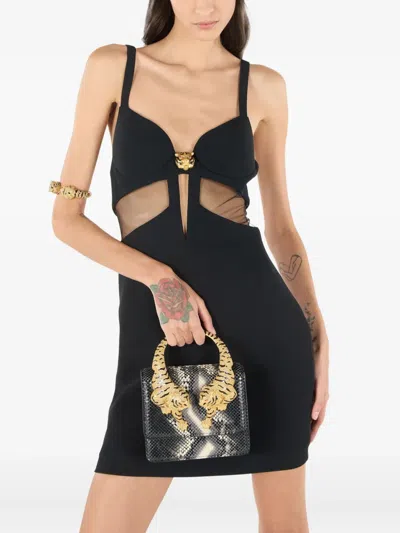 Roberto Cavalli Roar Tiger-handle Mini Bag In Black