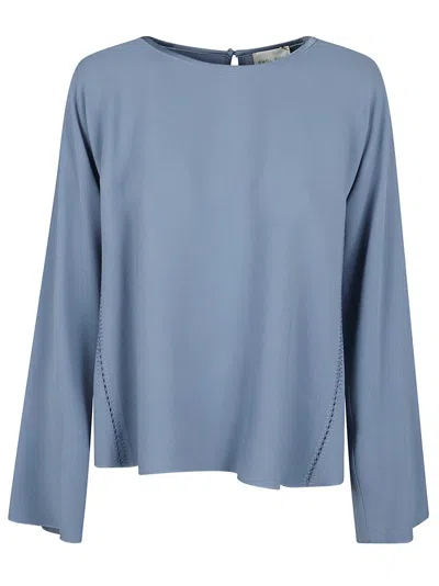 Forte Forte Light Blue Acetate Blend Blouse With Decorative Stitching In Multi