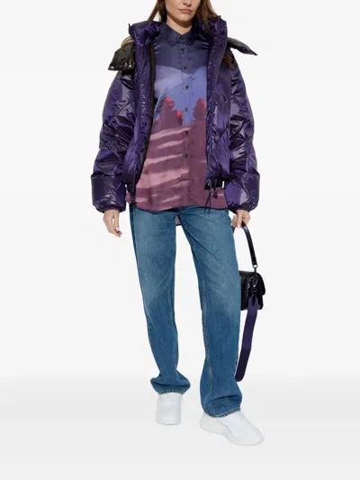 Lacoste Womens Purple Hooded Shell Puffer Jacket