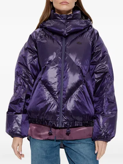 Lacoste Womens Purple Hooded Shell Puffer Jacket