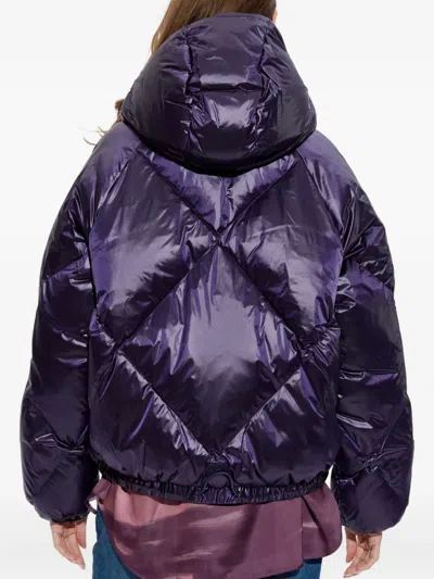 Lacoste Womens Purple Hooded Shell Puffer Jacket
