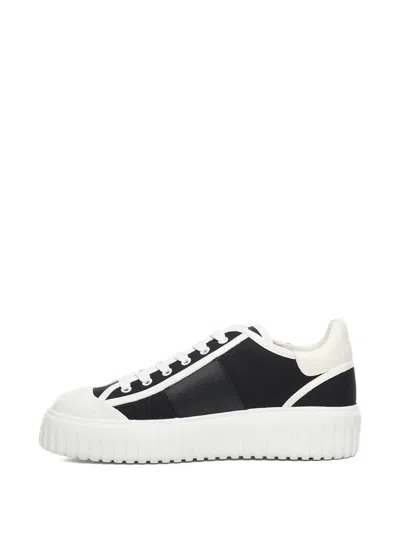 Hogan H-stripes Logo-detail Lace-up Sneakers In Black