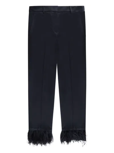 Incotex Feather-trim Trousers In Black