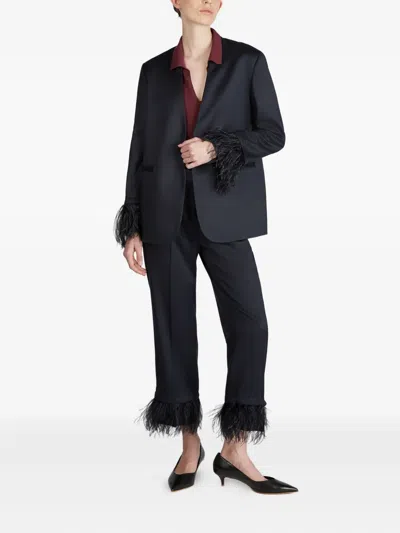 Incotex Feather-trim Trousers In Black