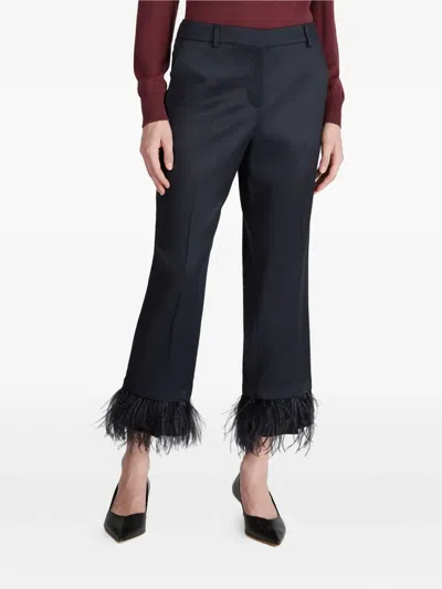 Incotex Feather-trim Trousers In Black