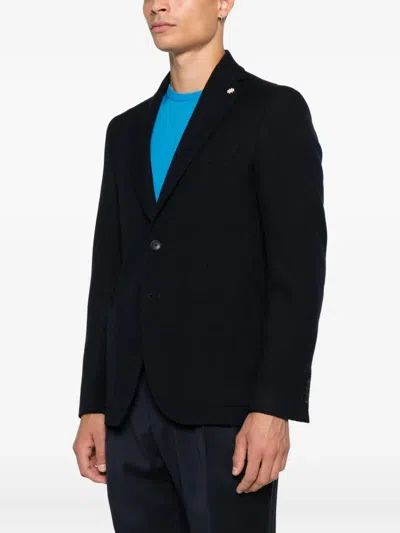 Manuel Ritz Herringbone-weave Single-breasted Blazer In Black