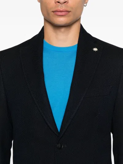 Manuel Ritz Herringbone-weave Single-breasted Blazer In Black