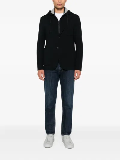 Manuel Ritz Hooded Pinstripe Blazer In Black
