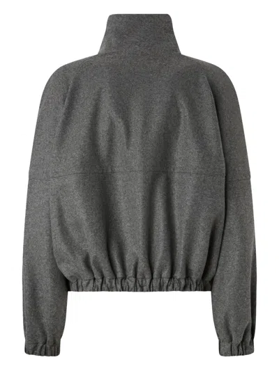 Pinko Consuelo Grey Cropped Jacket With High Neck And Elastic Trims In Wool Blend Stretch Woman In Brown