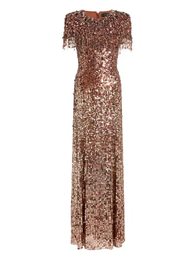 Jenny Packham Eugenie Sequin Fringed Maxi Dress In Multi