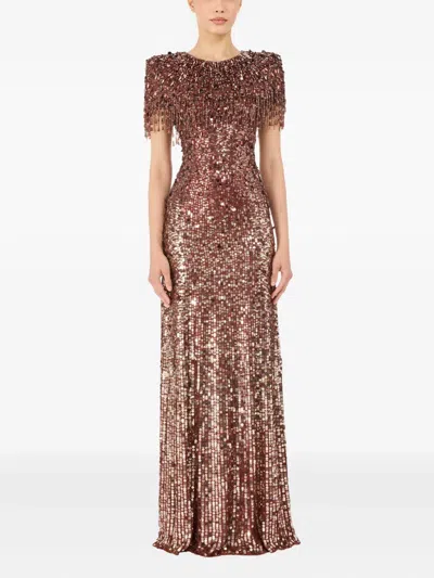 Jenny Packham Eugenie Sequin Fringed Maxi Dress In Multi