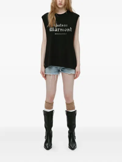 Mainless Sleeveless Distressed T-shirt In Black