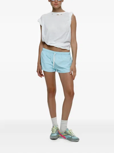 Mainless Drawstring Beach Mini Shorts In Blue