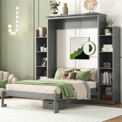 Streamdale Furniture Streamdale Murphy Bed With Shelves & Led Lights - Gray In Gray