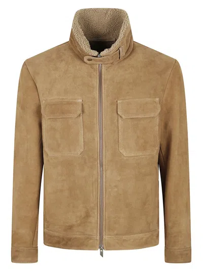 Salvatore Santoro Brown Suede Jacket With Plush Shearling Lining And Front Zip Closure In Brown