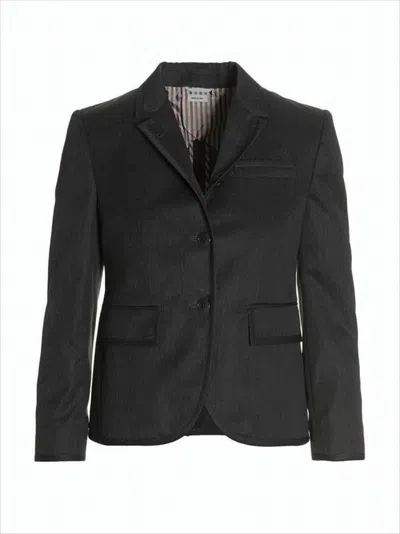 Thom Browne Tailored Grey Wool Jacket With Notched Lapels And Elegant Lining In Black