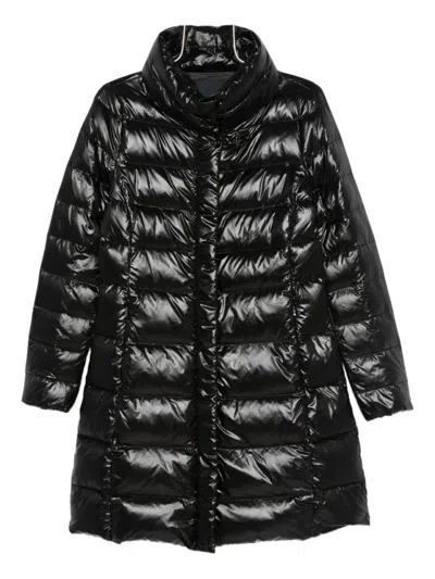 Fay Quilted Nero Down Coat With Structured Collar In Black