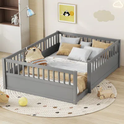 Streamdale Furniture Streamdale Montessori Floor Bed Frame With Fence - Gray In Gray