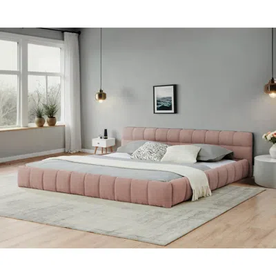 Streamdale Furniture Streamdale California King Upholstered Platform Bed Frame - Pink In Pink