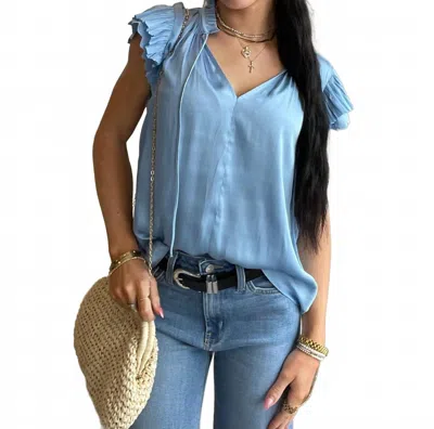 Current Air Marcia Layered Lace Sleeve Top In Light Steel Blue In Blue